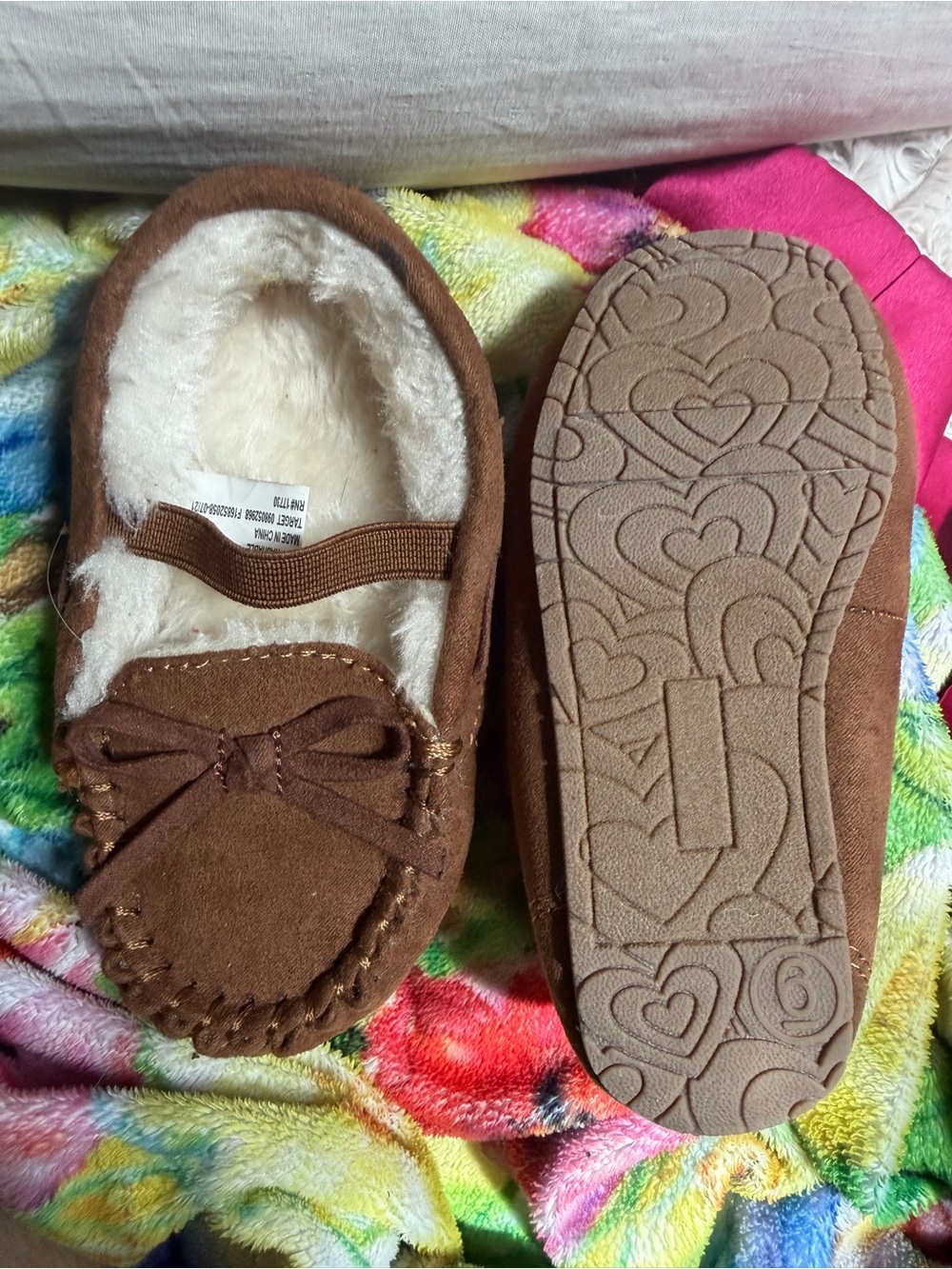 Cat & Jack Brown Fleece-Lined Kids Moccasin Slippers